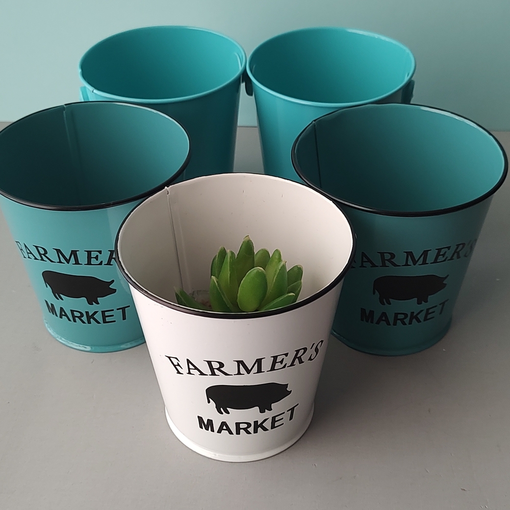 Metal Bucket   color green  And White with 3   decorative  2 Plains brand New